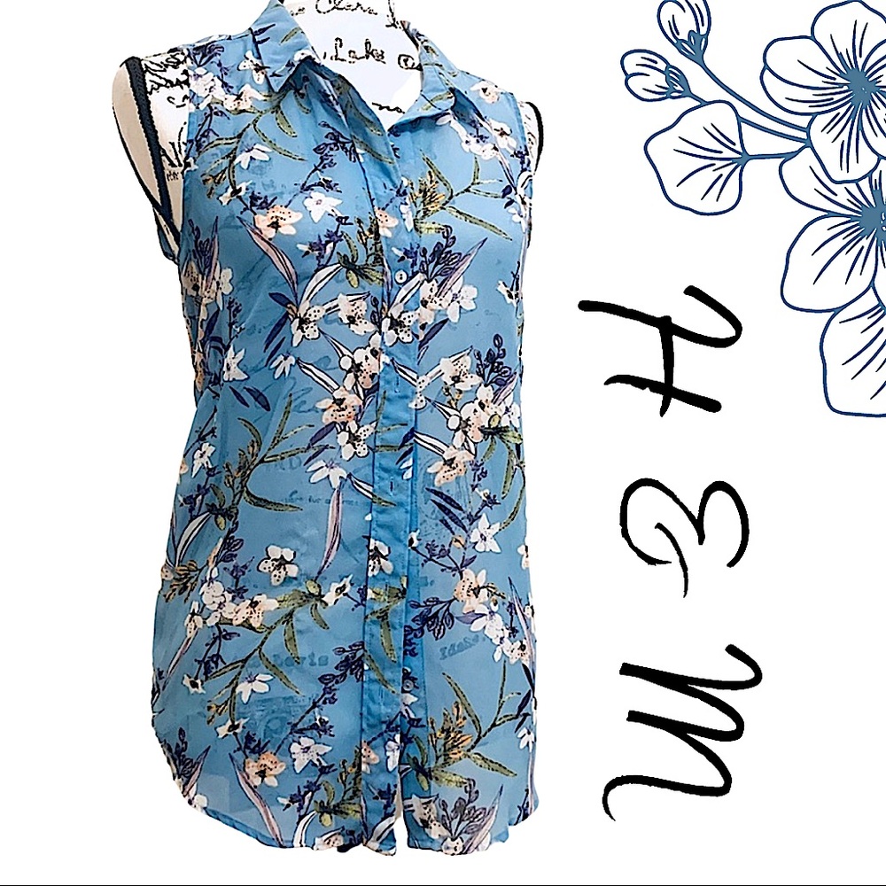 H&M Blue Button up Women’s Sleeveless Blouse,sz 8